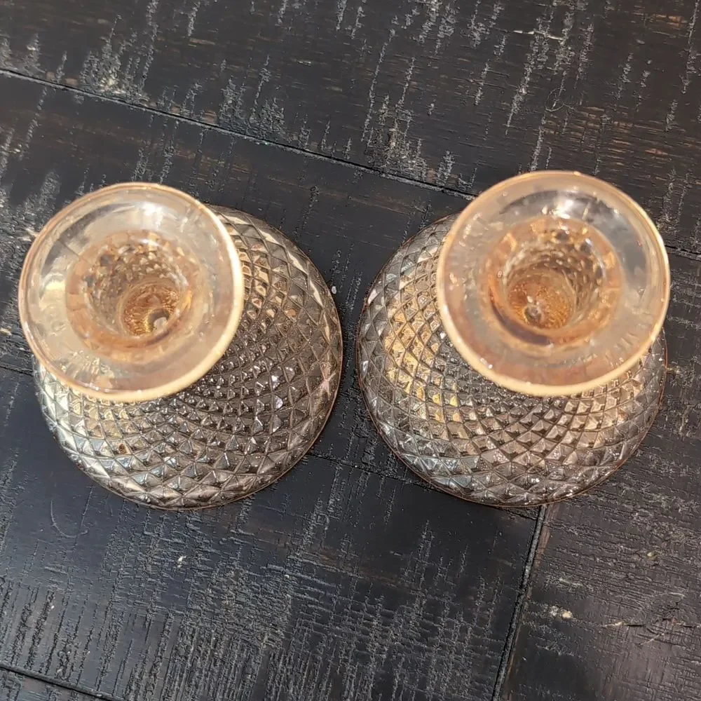 Set of 2 Vintage Westmoreland English Hobnail Candlesticks Depression Glass